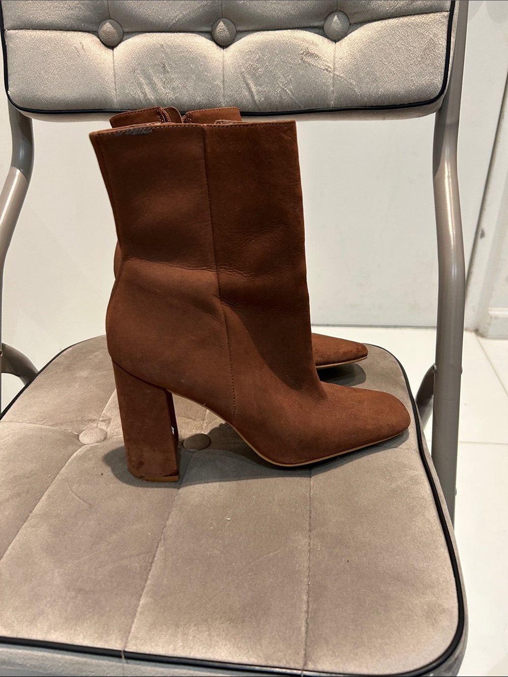 Women's Brown Suede High Block Heel Ankle Boots